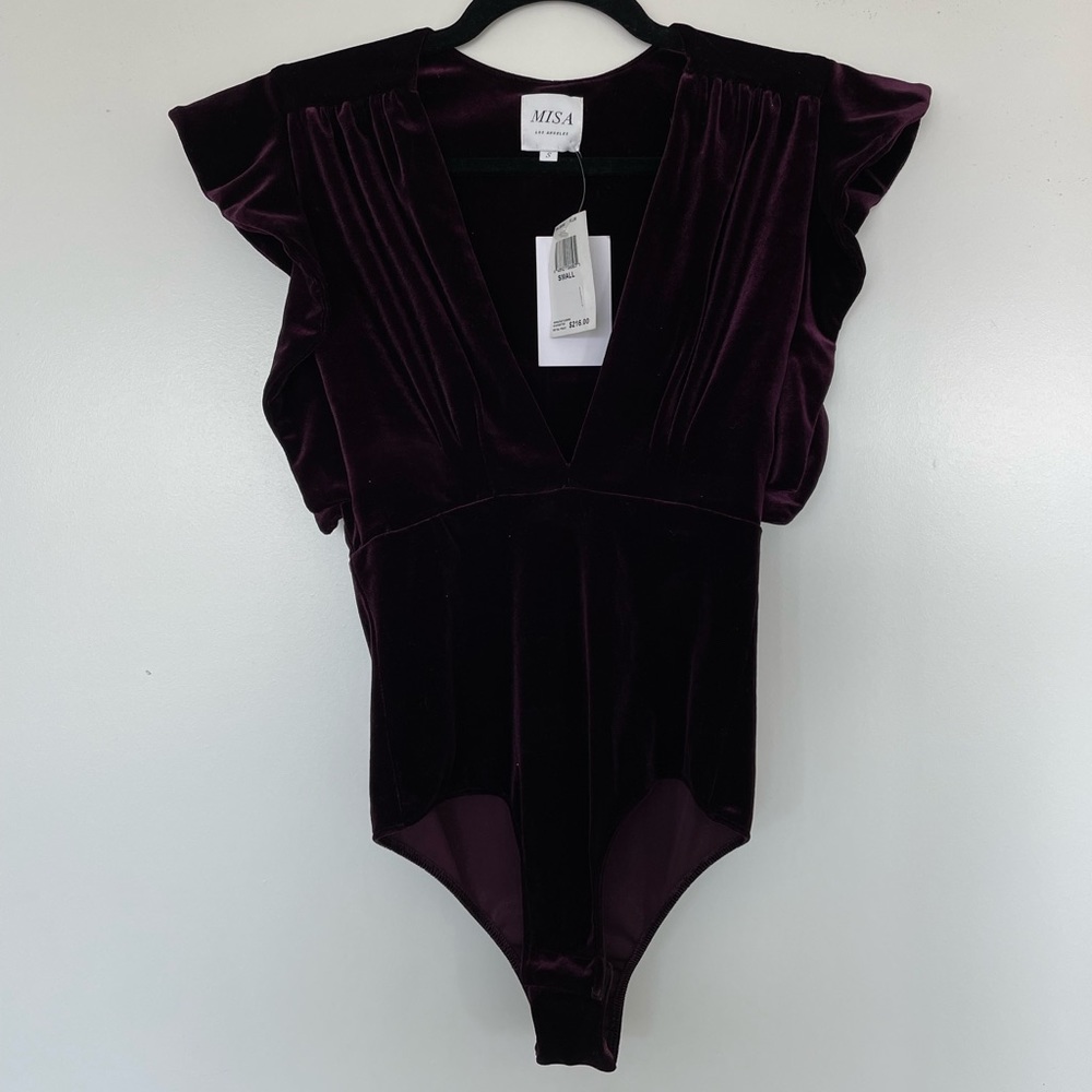 NWT MISA Purple Velvet bodysuit